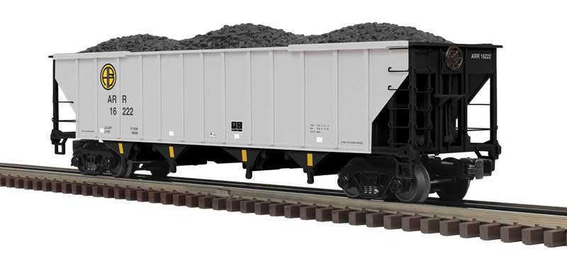 Atlas O 4-Bay Coal Hopper - 3-Rail - Ready to Run - Premier -- Alaska Railroad (silver, black, blue, yellow) #16222