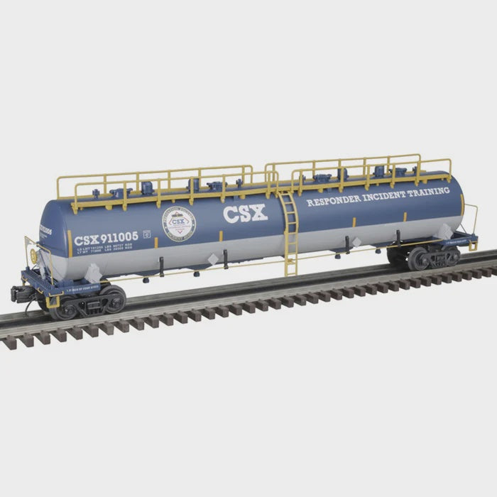 20,000-Gallon 4-Compartment Tank Car - 3-Rail - Ready to Run - Premier -- CSX (Responder Training (blue, gray, yellow) #911006