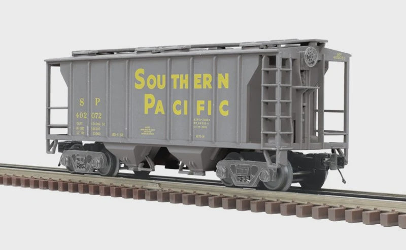 Atlas O PS-2 3-Bay Covered Hopper - 3-Rail - Ready to Run - Premier -- Southern Pacific (gray, yellow) #402072