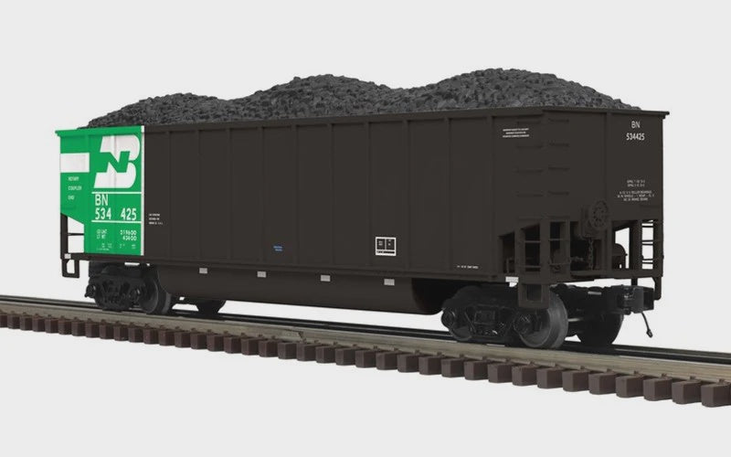 Coalporter Coal Gondola - 3-Rail - Ready to Run - Premier -- Burlington Northern (black, green, white) #534444
