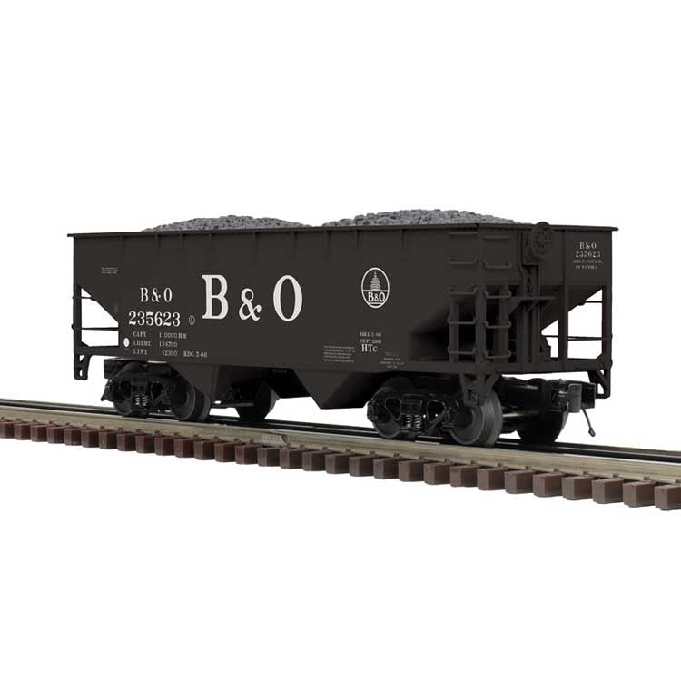Atlas O Offset-Side 2-Bay Hopper - 3-Rail - Ready to Run - Premier -- Baltimore & Ohio (black, Large B&O) #235655