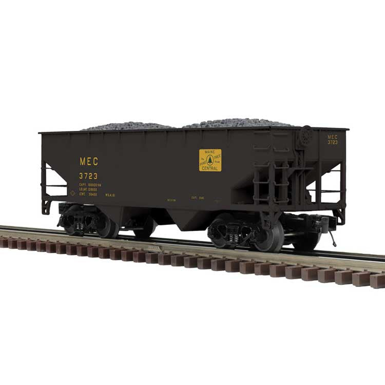 Atlas O Offset-Side 2-Bay Hopper - 3-Rail - Ready to Run - Premier -- Maine Central (black, Harvest gold) #3754