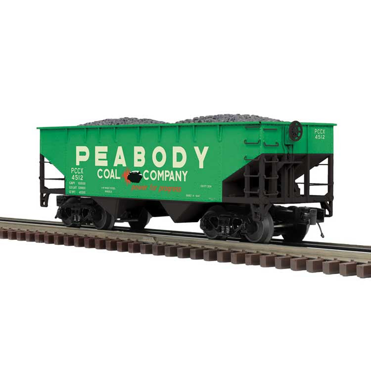 Atlas O Offset-Side 2-Bay Hopper - 3-Rail - Ready to Run - Premier -- Peabody Coal (green, white, black) #4512
