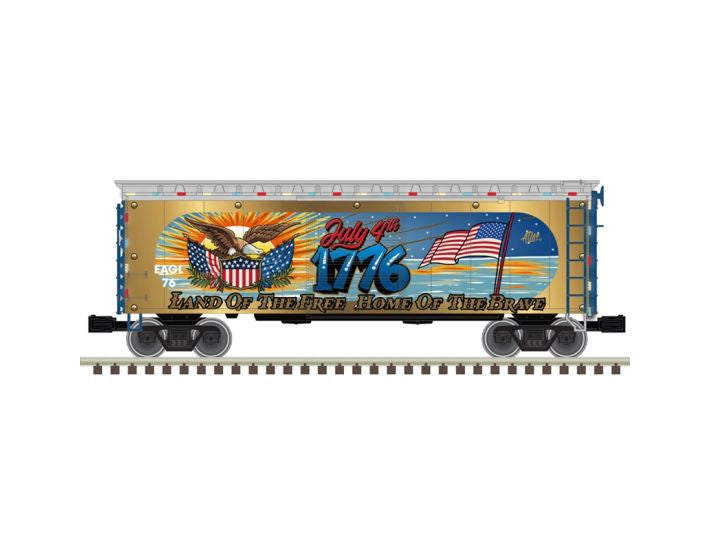 40' PS-1 Boxcar with 7' Door - 3-Rail - Ready to Run - Lighting Effects -- 4th of July (gold, silver, red, white, blue)