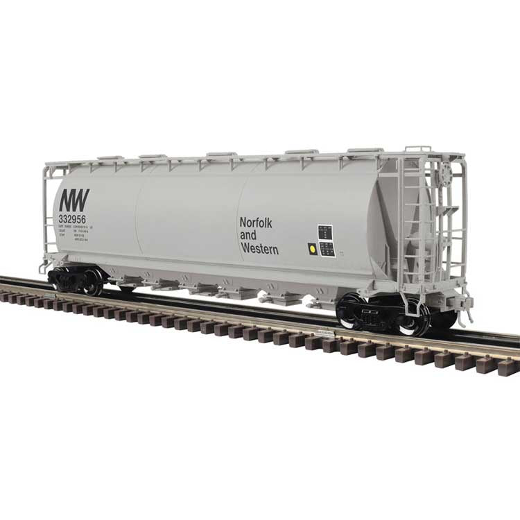 Atlas O 6-Bay Cylindrical Hopper - 3-Rail - Ready to Run - Master -- Norfolk & Western (1970s, gray, black, NW Logo) #332956