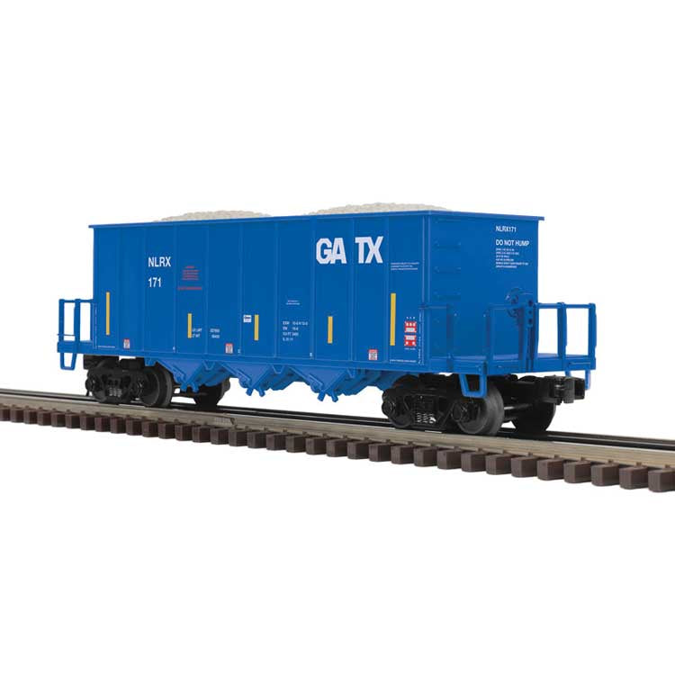 Ortner/Trinityrail Rapid Discharge Hopper - 3-Rail - Ready to Run - Premier -- GATX Leasing (blue, white, yellow conspicuity marks) #200