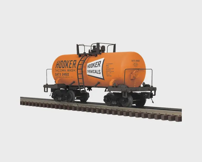 Atlas O 8,000-Gallon Tank Car - 3-Rail - Ready to Run - Premier -- Hooker Chemicals (orange, white, black) #24930