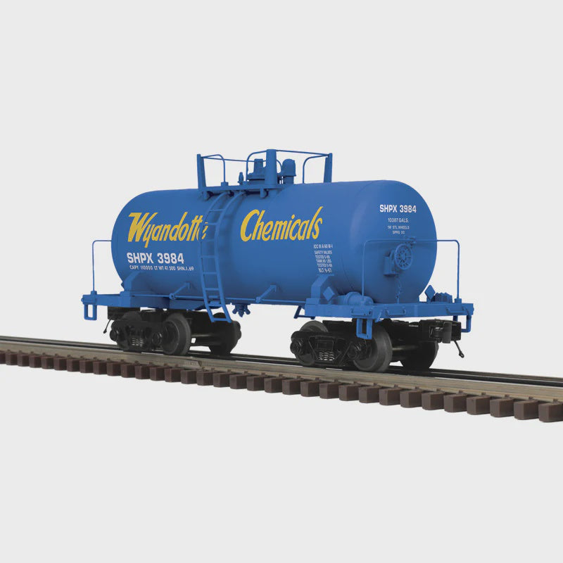 Atlas O 8,000-Gallon Tank Car - 3-Rail - Ready to Run - Premier -- Wyandotte Chemicals SHPX (blue, yellow) #3992