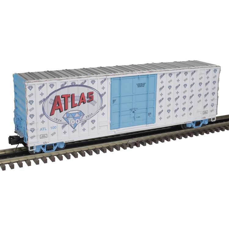 Atlas O Gunderson 50' High-Cube Boxcar - 3-Rail - Ready to Run - Premier -- Atlas ATL #100 (100th Anniversary, white, blue, red)