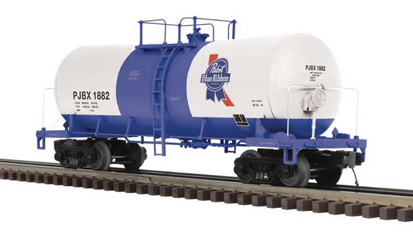 Atlas O Funnel-Flow Tank Car - 3-Rail - Ready to Run - Premier -- Pabst Blue Ribbon Beer PJBX (blue, white, red) #1882