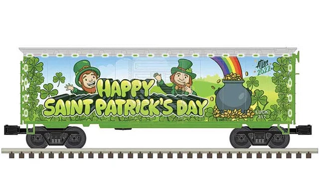 Atlas O 40' PS-1 Boxcar with Lights - 3-Rail - Ready to Run - Premier(R) -- St. Patrick's Day 317 (green, blue) - ATO3001850