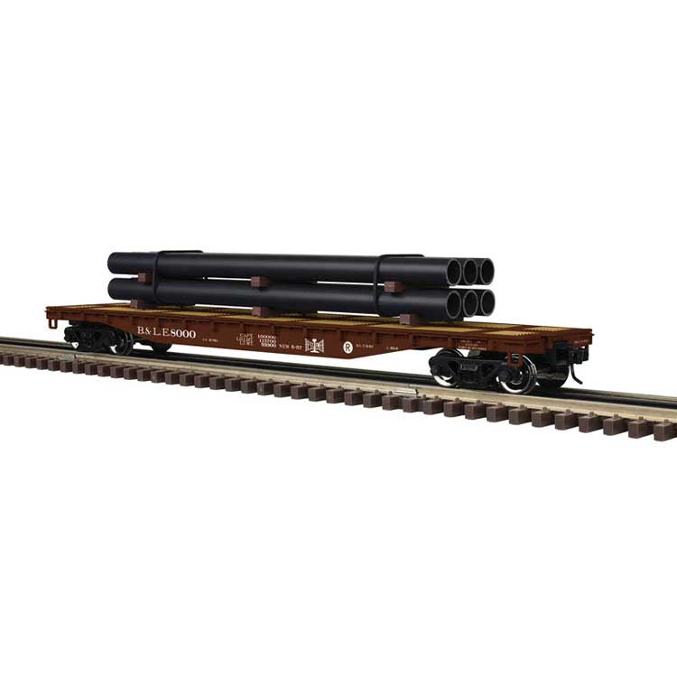 Atlas O 52'6" Flatcar w/Pipe Load - 3-Rail - Ready to Run - Trainman(R) -- Bessemer & Lake Erie (Boxcar Red) #8000