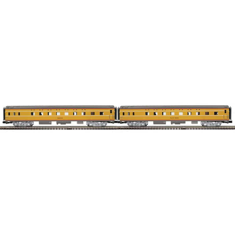 Atlas O 70' Streamlined Sleeper 2-Pack - 3-Rail - Ready to Run -- Union Pacific Verdugo, Palos Verdes (Armour Yellow, gray, red, City of LA)