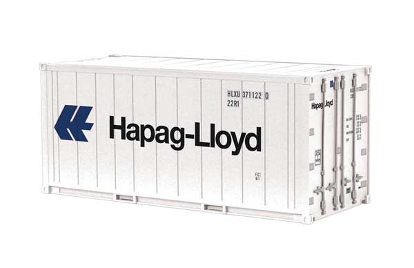Atlas O 20' Reefer Container - Assembled -- Hapag-Lloyd (white, blue, black) #3711452