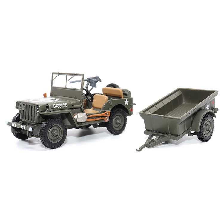 Atlas O Willys Jeep 1/4-Ton Utility Truck with Trailer - Assembled -- US Army (green)
