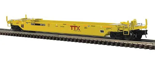 40' Rebuilt Well Car - 3-Rail - Ready to Run - Premier -- TTX DTTX (yellow, red Forward Thinking Logo) #59830