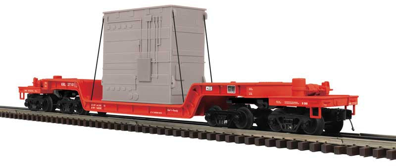 Atlas O 75' Depressed-Center Flatcar w/Transformer - 3-Rail - Ready to Run - Premier -- Kasgro Rail KRL (red) #27101