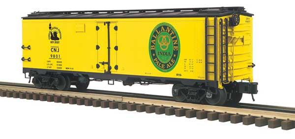 Atlas O 40' Steel Reefer - 3-Rail - Ready to Run - Master -- Central Railroad of New Jersey (yellow, Ballantine Heritage India Pale Ale)