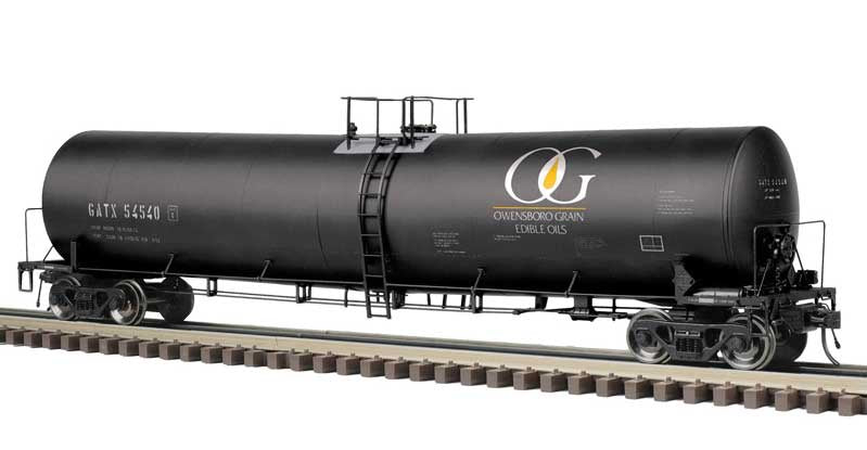 Atlas O Trinity 25,500-Gallon Tank Car - 3-Rail - Ready to Run - Master(R) -- Owensboro Grain GATX (black, tan) #54562