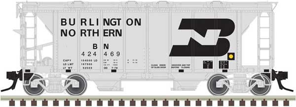 Atlas O ACF 1958 Cu. Ft. 70-Ton 2-Bay Open-Side Covered Hopper - 3-Rail - Ready to Run -- Burlington Northern (gray, black, Large Logo)