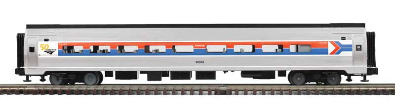 Atlas O Amfleet(R) Coach - 3-Rail - Ready to Run - Premier -- Amtrak (Fantasy Scheme, 50th Anniversary, Phase I, silver, red, black, blue #82060