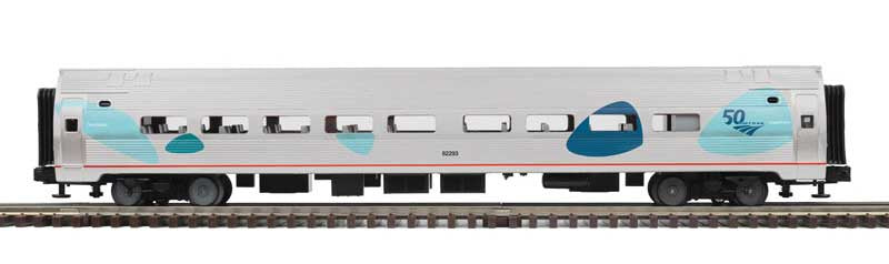 Amfleet(R) Coach - 3-Rail - Ready to Run - Premier -- Amtrak (Fantasy Scheme, 50th Anniversary, Phase V, silver, blue) #82309