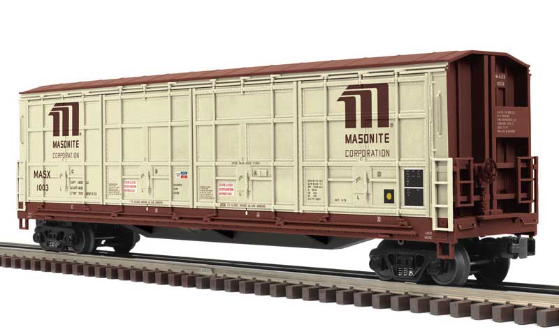 Atlas O Thrall 55' All-Door Boxcar - 3-Rail - Ready to Run - Premier(R) -- Masonite Corporation (tan, black) #1003 - ATO30099791