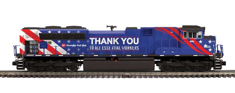 EMD SD70ACe - 3-Rail - Proto-Sound 3.0 - Premier -- Montana Rail Link #4404 (Essential Workers, blue, red, white)