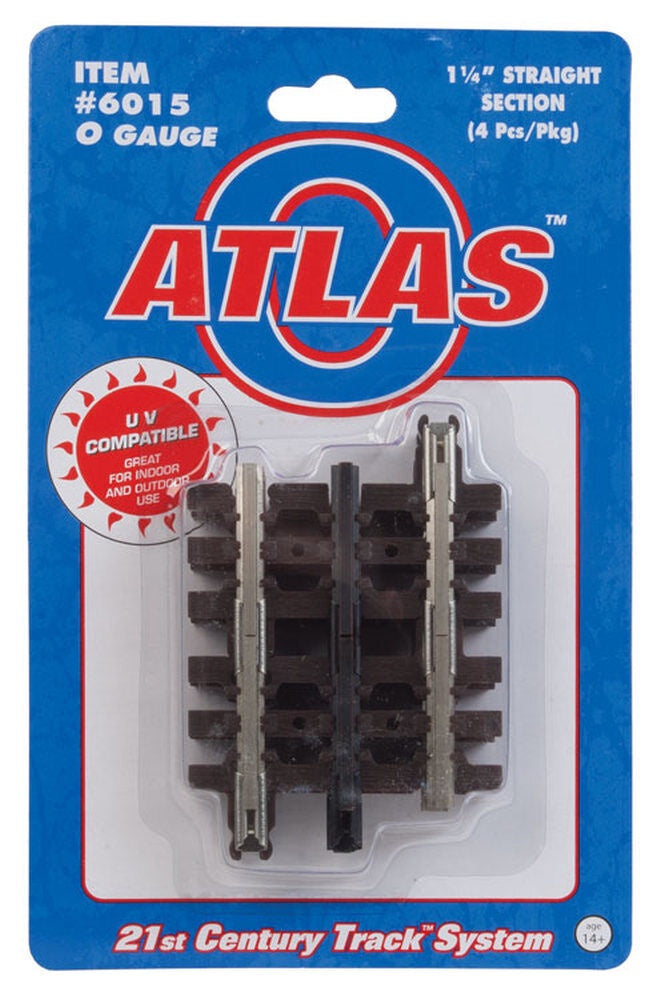 Atlas O 21st Century Track System(TM) Nickel Silver Rail w/Brown Ties - 3-Rail -- Straight - 1-1/4" 3.2cm pkg(4) - ATO6015
