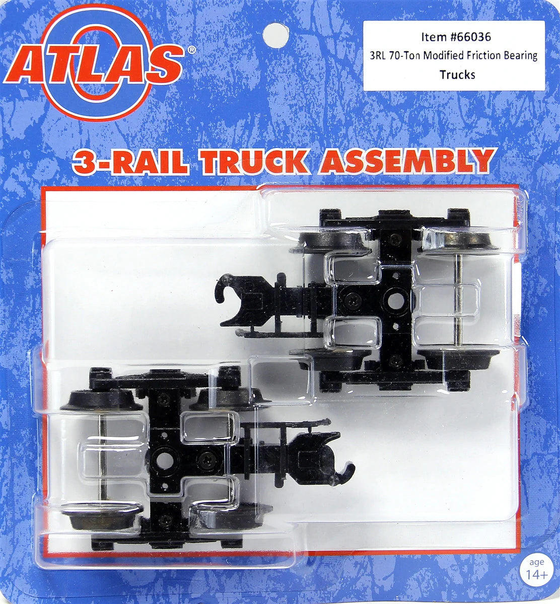 Atlas O 70-Ton Modified Friction Bearing Trucks w/Knuckle Coupler - 3-Rail - Ready to -- 1 Pair - ATO66036