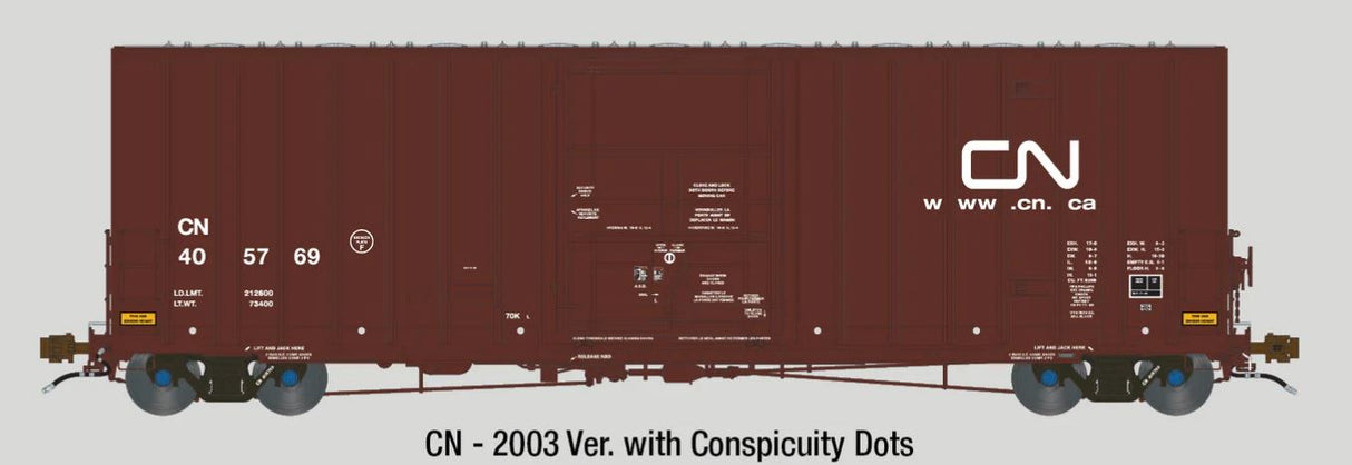 Aurora Miniatures HO Transcona Shops 50' Plate F Boxcar - CN 405786 (2003 Delivery w/ Dots)