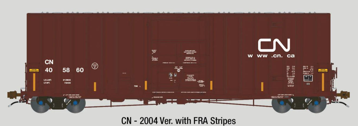 Aurora Miniatures HO Transcona Shops 50' Plate F Boxcar - CN 405915 (2004 Delivery w/ Stripes)