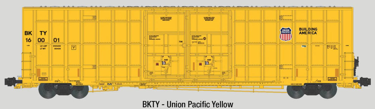Aurora Miniatures N-Scale Greenbrier 7550 cf 60' Plate F Boxcar - BKTY 160005 (UP Yellow)