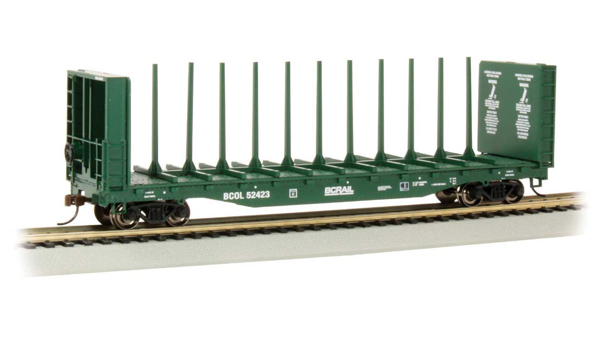 Bachmann Trains 52' Centerbeam Bulkhead Flatcar - Ready to Run -- BC Rail #52423 (green) - BAC12901