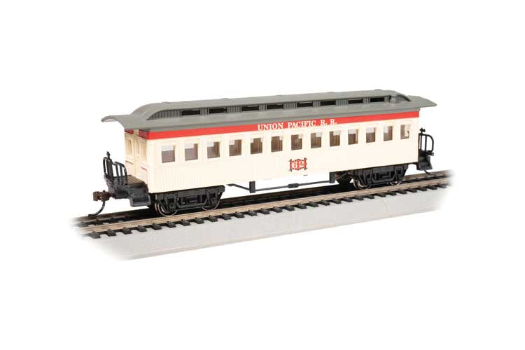 Bachmann HO 1860 - 1880 Wood Coach - Ready to Run - Silver Series(R) -- Union Pacific (pale yellow, red, gray)