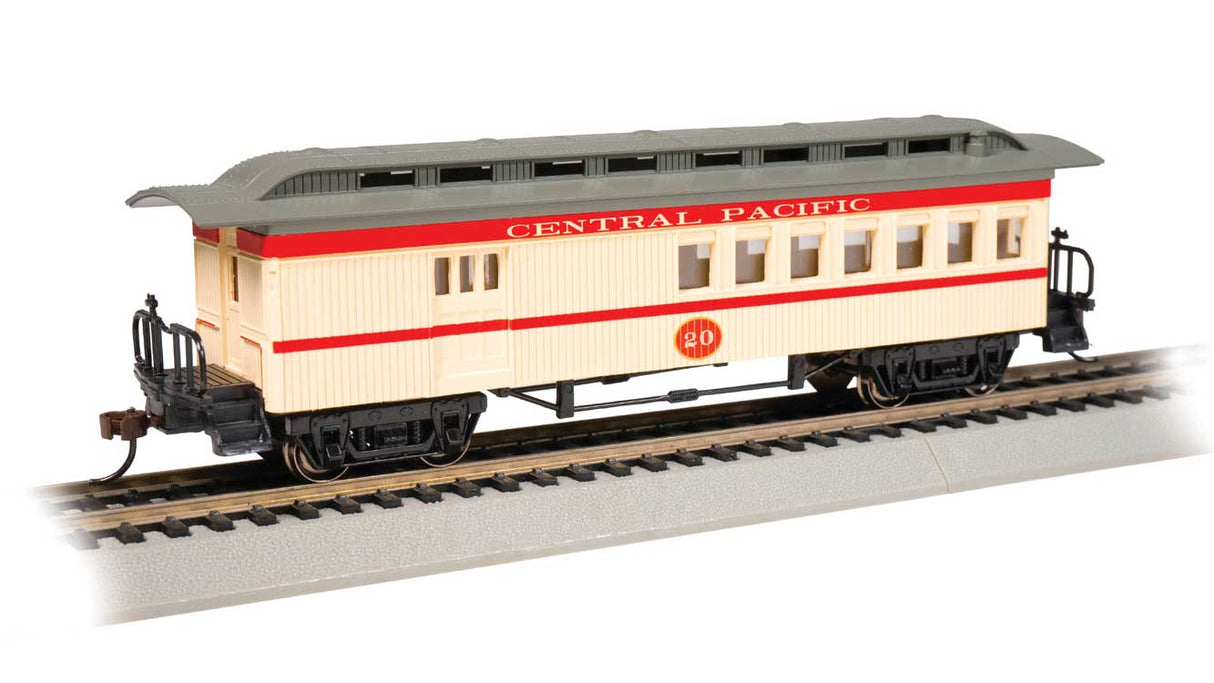 Bachmann HO 1860 - 1880 Wood Combine - Ready to Run - Silver Series(R) -- Central Pacific (pale yellow, red, gray)