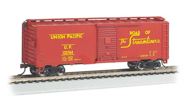 Bachmann HO Steam-Era 40' Steel Boxcar - Ready to Run - Silver Series(R) -- Union Pacific #125764 (Boxcar Red, yellow, Streamliners Slogan)