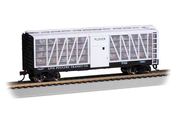 Bachmann HO Poultry Stock Car with Turkeys - Ready to Run -- Live Poultry Transit #732 (Plover; white, black)