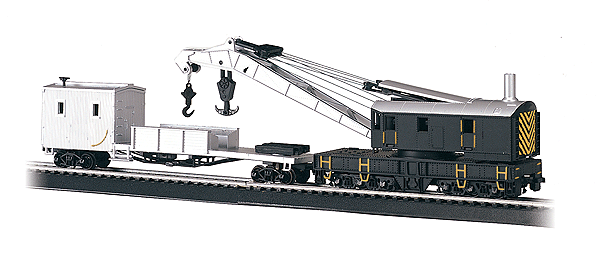 Bachmann Trains HO 250-Ton Crane Car & Boom Tender - Silver Series(R) -- Painted, Unlettered (black, silver) - BAC16149