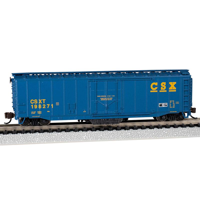 Bachmann N Scale Track Cleaning 50' Plug-Door Boxcar - Ready to Run -- CSX 198721 (blue, yellow)