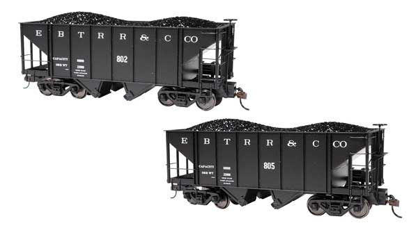 Bachmann On30 2-Bay Steel Hopper 2-Pack - Ready to Run - Spectrum(R) -- East Broad Top #802, 805 (black)
