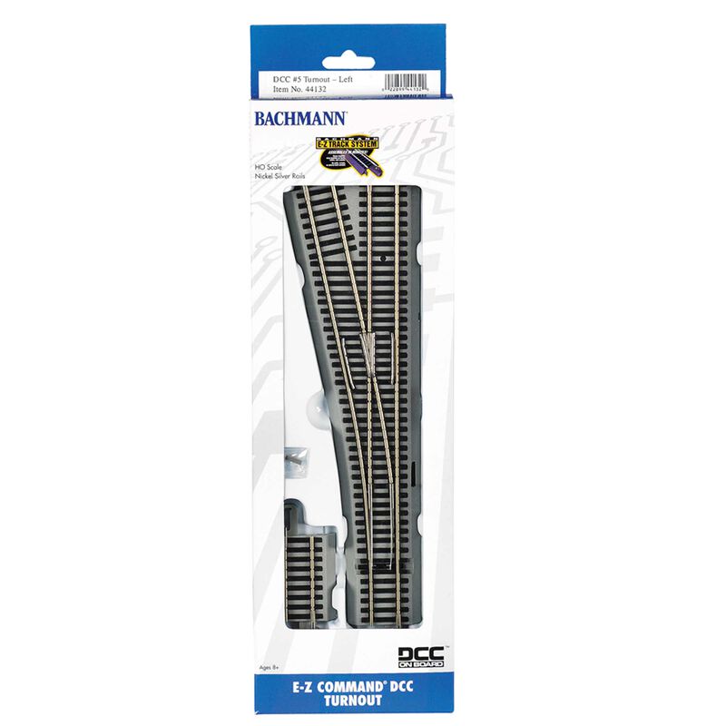 Bachmann Trains HO Decoder-Equipped Nickel Silver Turnout - E-Z Track(R) -- #5 Left Hand - BAC44132