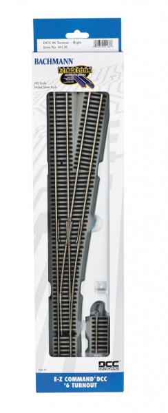 Bachmann Trains HO Decoder-Equipped Nickel-Silver Turnout - E-Z Track(R) -- #6 Right Hand - BAC44136