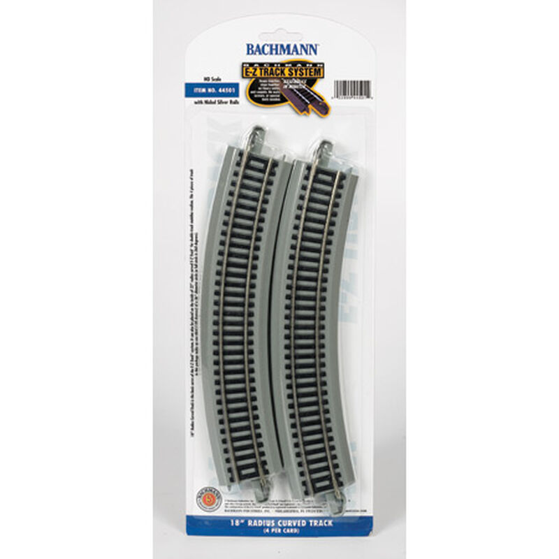Bachmann Trains HO Curved Track w/ Nickel Silver Rail & Gray Roadbed - E-Z Track(R) -- 18" 45.7cm Radius pkg(4) - BAC44501