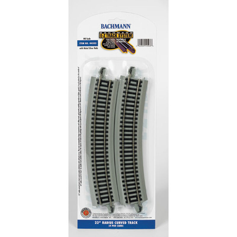 Bachmann Trains HO Curved Track w/ Nickel Silver Rail & Gray Roadbed - E-Z Track(R) -- 22" 55.9cm Radius pkg(4) - BAC44503