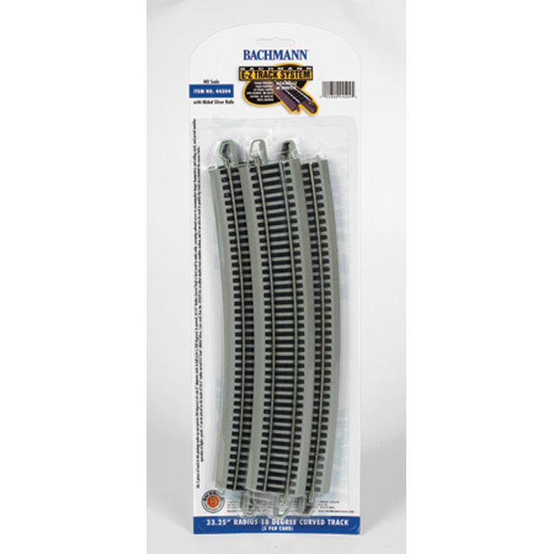 Bachmann Trains HO Curved Track w/ Nickel Silver Rail & Gray Roadbed - E-Z Track(R) -- 33-1/4" Radius, 18-Degree Curve pkg(5) - BAC44504