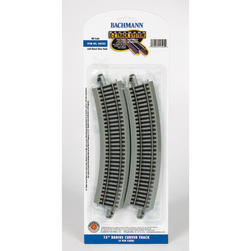 Bachmann Trains HO Curved Track w/Nickel Silver Rail & Gray Roadbed - E-Z Track(R) -- 15" Radius pkg(4) - BAC44505