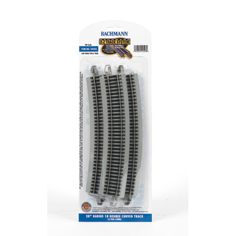 Bachmann Trains HO Curved Track w/Nickel Silver Rail & Gray Roadbed - E-Z Track(R) -- 28" Radius pkg(5) - BAC44506