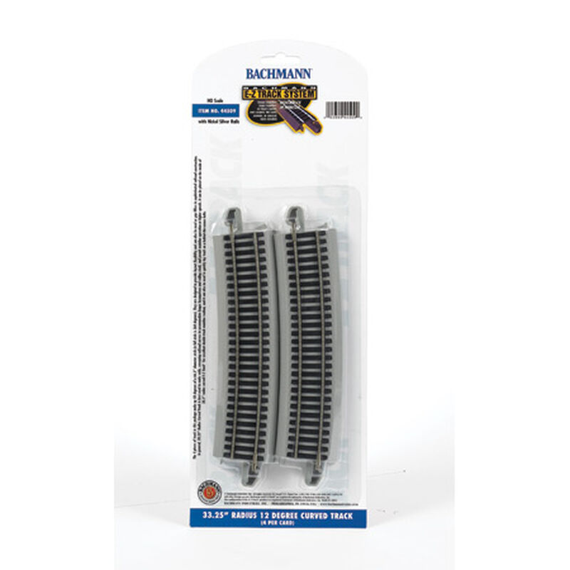 Bachmann Trains HO Curved Track w/ Nickel Silver Rail & Gray Roadbed - E-Z Track(R) -- 33-1/4" Radius 12-Degree Curve pkg(4) - BAC44509