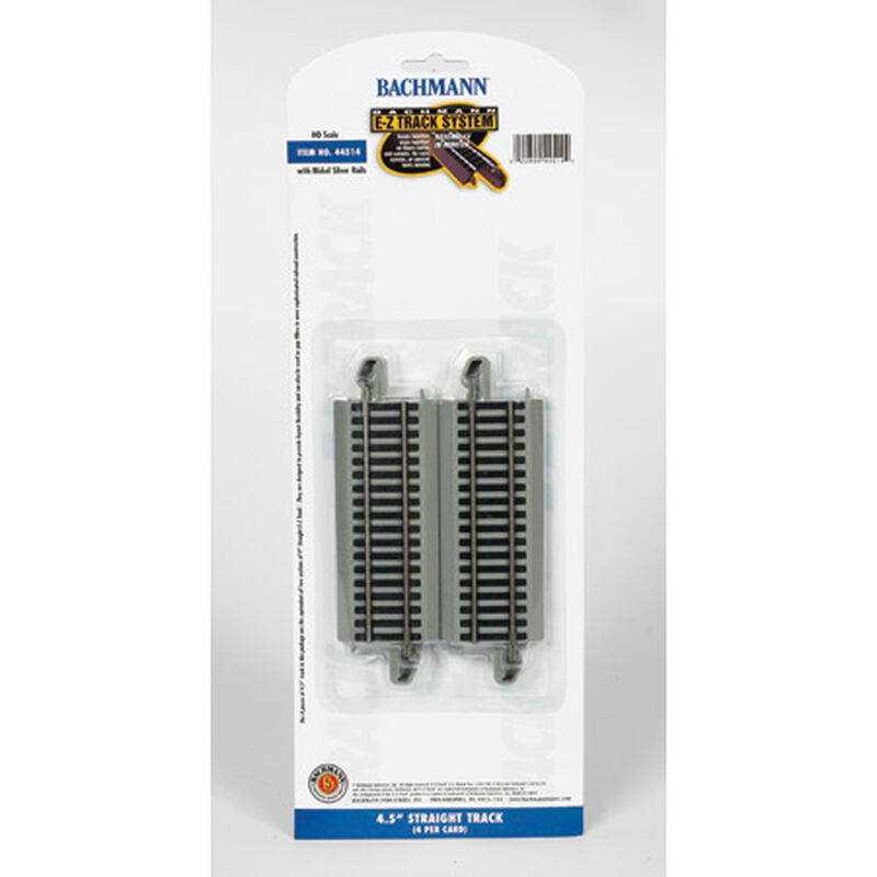 Bachmann Trains HO Straight Track w/Nickel Silver Rail & Gray Roadbed - E-Z Track(R) -- 4-1/2" 11.4cm pkg(4) - BAC44514